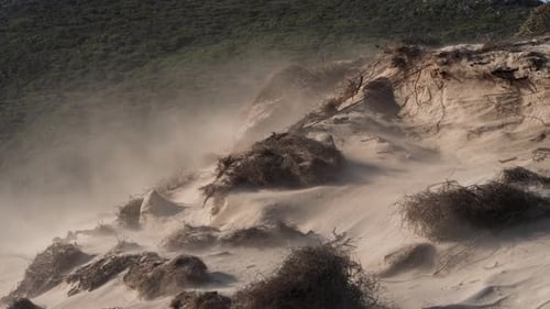 Strong Winds Blowing Sand off a Sand Dune