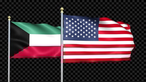 Kuwait And United States Two Countries Flags Waving.Mov