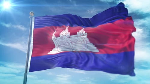 Realistic Cambodia National Flag Waving in the Wind