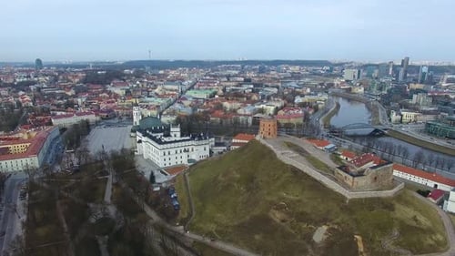 Aerial view of the Gediminas Tower in the old town of Vilnius, Lithuania