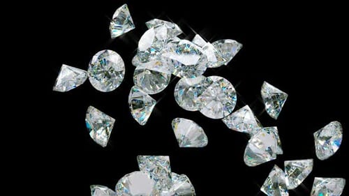 Large diamonds falling with slow motion. Alpha is included