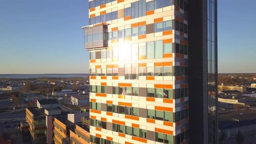Aerial view of modern office building in Linkoping city, Sweden.