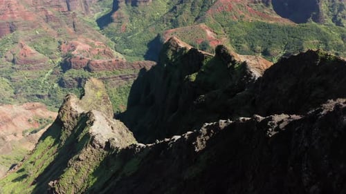 Waimea Canyon. Spectacular Aerial Survey Over the Vast Terrain of Ancient Formations