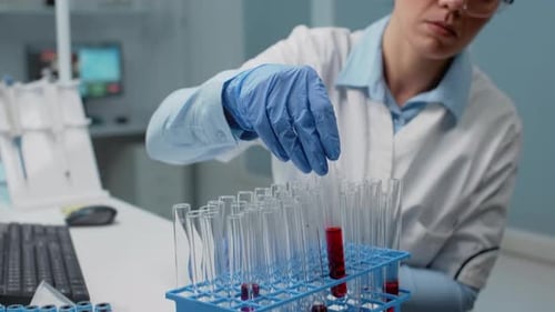 Woman Scientist Examining Test Tube in Laboratory