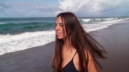 Young Woman Athlete Running on Beach Exercising Female Runner Sprinting Training in the Morning