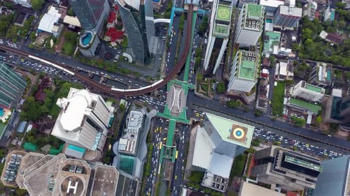 Time lapse of aerial view of intersection or junction, Bangkok Downtown. Thailand.