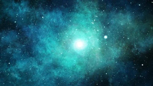 Flying Through Abstract Blue Space Nebula and Twinkling Stars