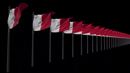Waving Malta Flags Animation Loop