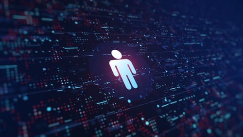 Futuristic Digital Person Icon on Abstract Data Grid Background