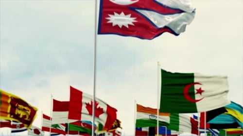 Nepal Flag With World Globe Flags Morning Shot