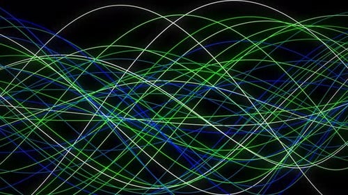 Colorful Ribbon Line Wave Motion Animated On Black Background Blue Green