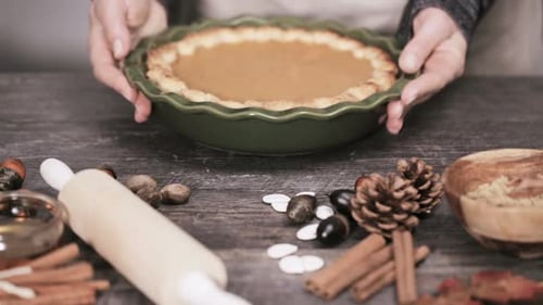 Step by step. Baking home made pumpkin pie for Thanksgiving dinner
