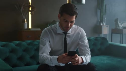 Businessman Using Mobile Phone in Office, Manager Typing Message on Smartphone