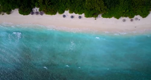 Natural aerial copy space shot of a paradise sunny white sand beach and aqua turquoise water backgro