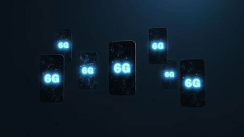 phones levitating in space with the inscription on the display 6g