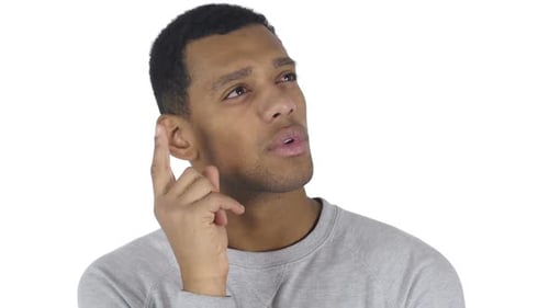 Young Man Thinking Deeply, Hand to Chin