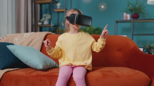 Girl Wearing VR Headset on Sofa