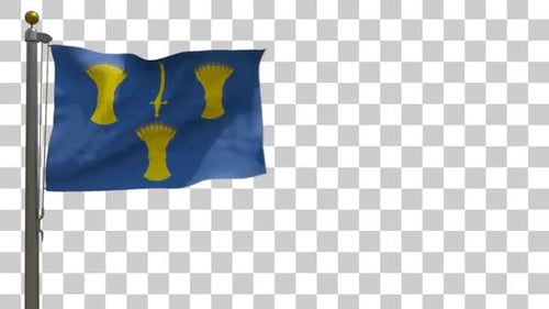 Realistic Waving Blue Flag with Wheat and Sword on Alpha Channel