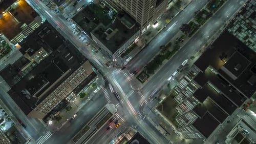 Downtown City Night Time Lapse Birds Eye View Of Traffic