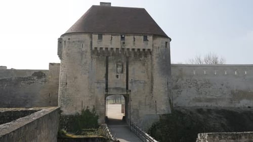 Castle drawbridge and tower tilting 4K 2160p 30fps UltraHD video - Draw-bridge and stone corrido