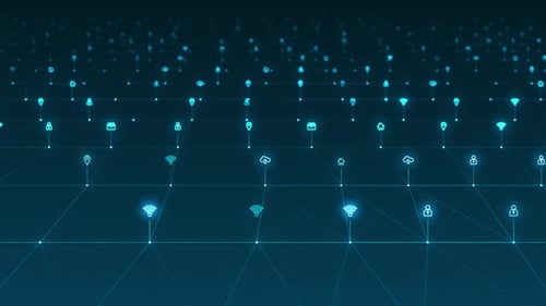 Blue futuristic technology icon network connection abstract background seamless loop video