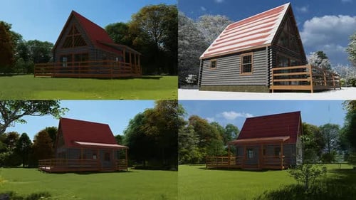 3D Log Cabin Models with Seasonal and Weather Variations