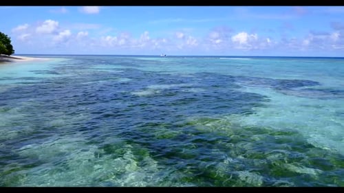 Aerial drone shot scenery of beautiful seashore beach adventure by blue ocean and white sandy backgr