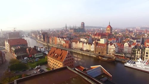 Aerial view of the old town of Gdansk at sunny day