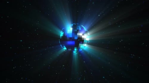 Animated Blue Disco Ball with Shimmering Light Rays