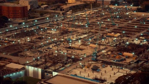 Time lapse of construction site with heavy construction machinery in metropolis