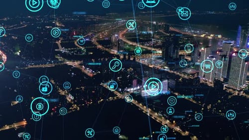 smart Connected city skyline. Futuristic network concept, city Technology.