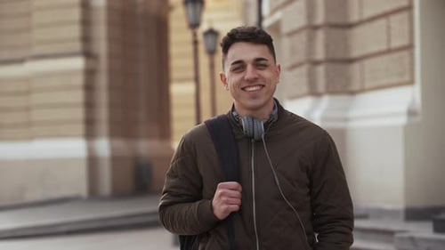 Smiling Young Man Portrait Outdoors in City