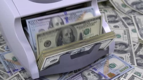 Money Counter Counting Stacks of Hundred Dollar Bills