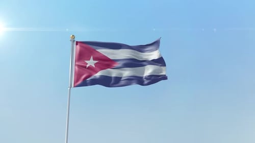 Cuban Flag Waving Realistic Animation on Blue Sky