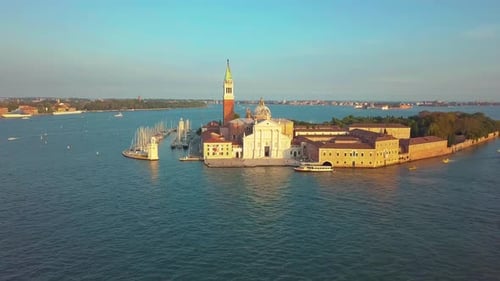 Venice Cityscape Aerial View Grand Canal San Marco Bell Tower Mark Square Italy