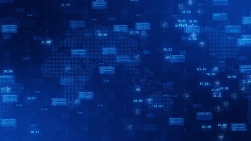 Digital World Map Technology Background with Data Elements