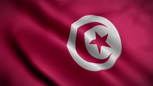 Tunisia National Flag Waving with Realistic Textile Texture