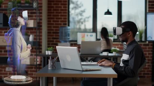 Man Collaborating in Virtual Reality in an Office