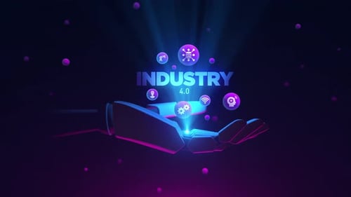 Animated Industry 4.0 Technology Icons with Futuristic Robotic Hand