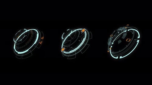 3D Blue circle rotation with head up display technology futuristic elements alpha channel included