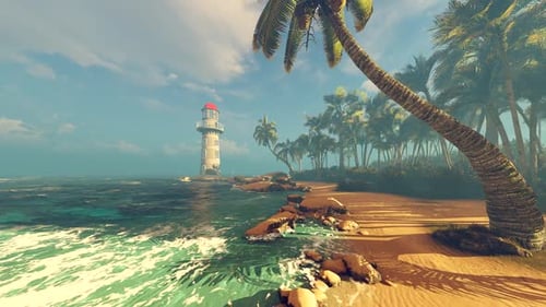 Sea, Sandy Beach And Lighthouse