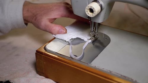 Sewing Machine Creating a Homemade Fabric Mask