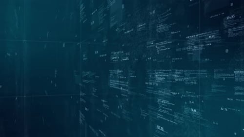 Blue digital cyberspace with program code levitation on futuristic map background technology