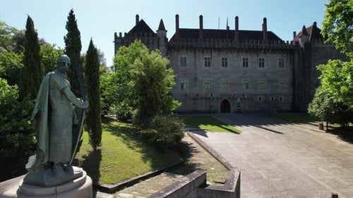 Flyover Palace of the Dukes of Braganza towards Downtown Square, Guimaraes