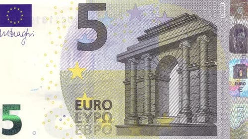 5-Euro-Nahaufnahme-Hintergrund Fünf-Euro-Bargeld-Makroansicht