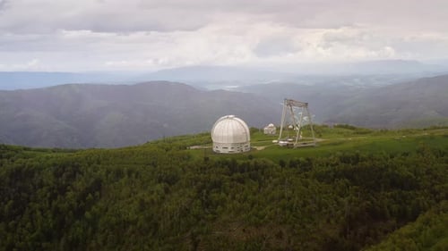 Remote Mountain Observatory with Telescope Aerial View