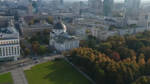 High Angle View of Pilsudski Square Corner with Surviving Part of Saxon Palace