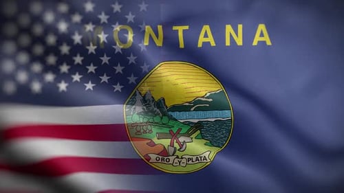 Waving Montana State Flag with USA Flag Overlay