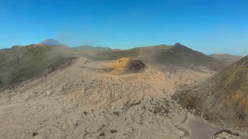 Aerial View on Famous Active Bromo Volcano or Mount Gunung Bromo and Batok Volcano