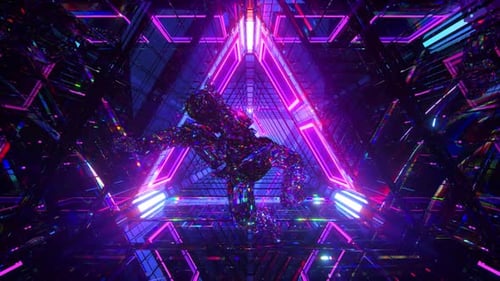 Dancing Digital Humanoid in Cyberpunk Neon Tunnel